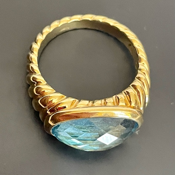 David Yurman Solid 18k Gold Blue Topaz Noblesse Ring - Size 7 - Picture 10 of 12